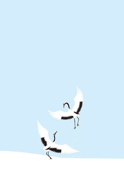 Winter crane dance. Japanese landscape. - Vector, Image