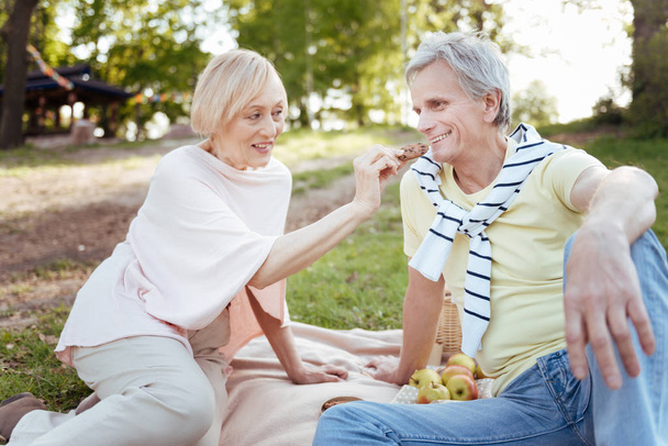 Χαρά συνταξιούχοι απολαμβάνουν πικ-νικ στο πάρκο - Φωτογραφία, εικόνα