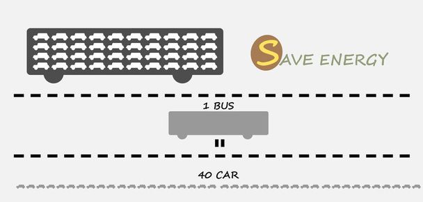 One bus equal 40 car Concept for Save Energy - Vector, Image