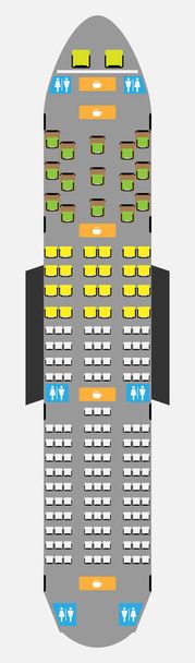 Mapa de assentos de aeronaves de corpo largo com banheiro e cozinha
 - Vetor, Imagem