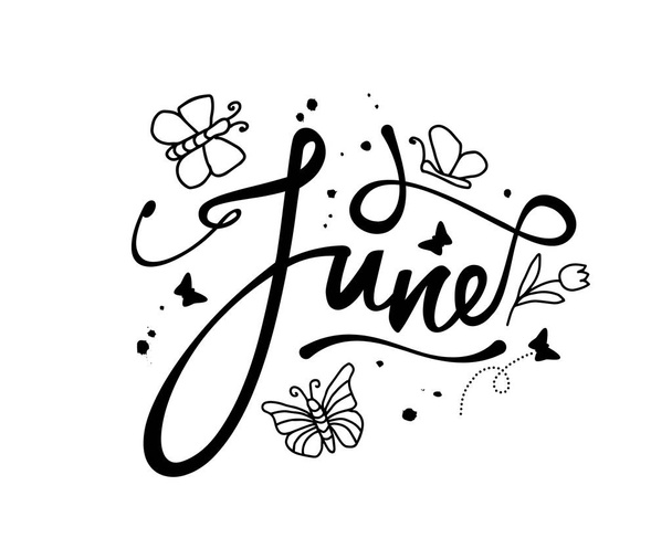 June, decorative word with doodles on white background, illustration - Vettoriali, immagini