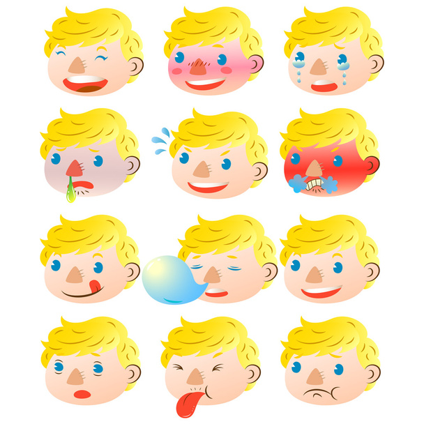 Blond boy facial expressions - Vector, Image