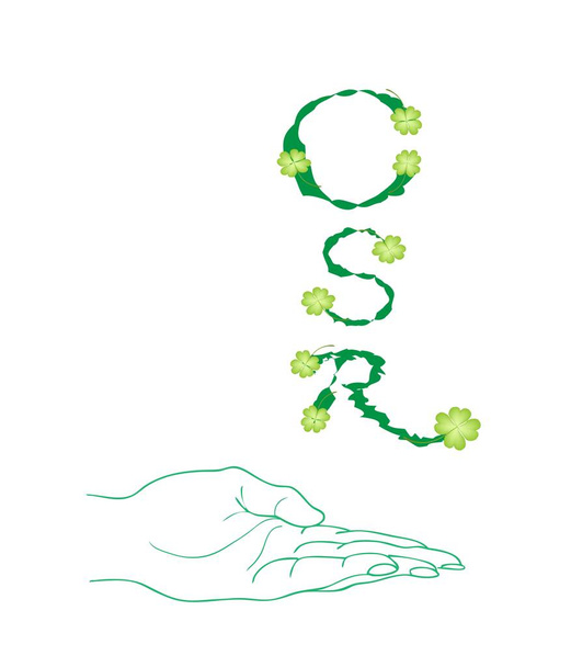 Рука тримає зелене листя з концепціями корпоративної соціальної відповідальності
 - Вектор, зображення
