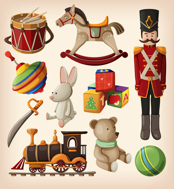 Set of colorful vintage christmas toys - Vector, Image