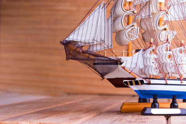 model of ships on the wooden table - Foto, Imagen