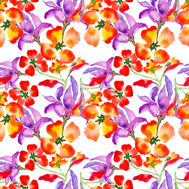 Wildflower flower pattern in a watercolor style isolated. - Photo, Image