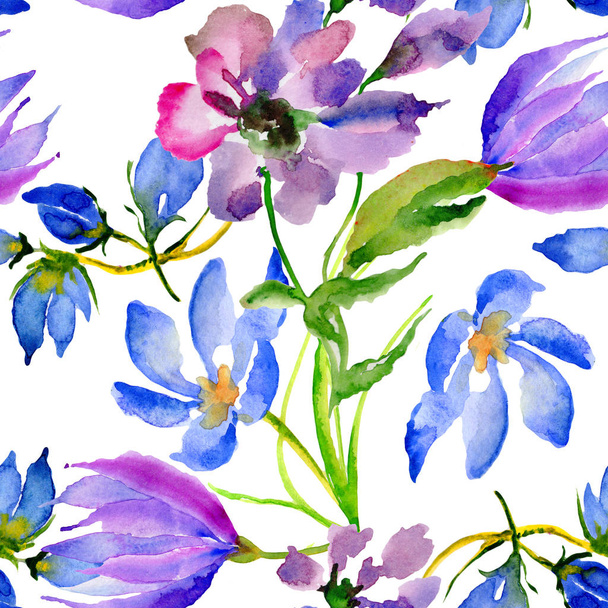 Wildflower flower pattern in a watercolor style isolated. - Foto, afbeelding