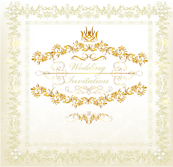 Invitation wedding card in vintage luxury style - Vector, afbeelding