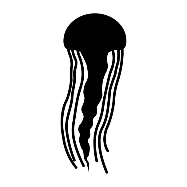 Denizanası düz simgesi. Silhuette vektör çizim - Vektör, Görsel
