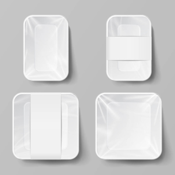 テンプレートの空白の白いプラスチック製の食品容器セット。あなたのデザインのテンプレートの準備ができてベクトル モック. - ベクター画像