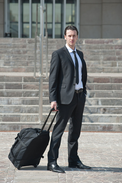 Young businessman with suitcase - Foto, Imagen