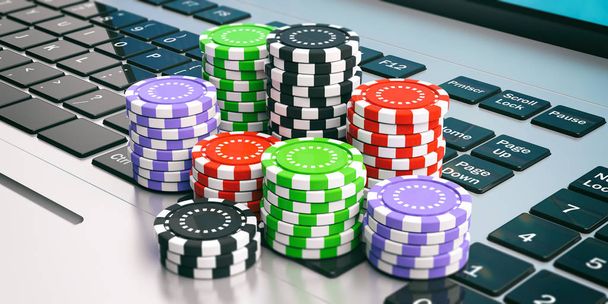 Chips de casino en un portátil. ilustración 3d
 - Foto, Imagen
