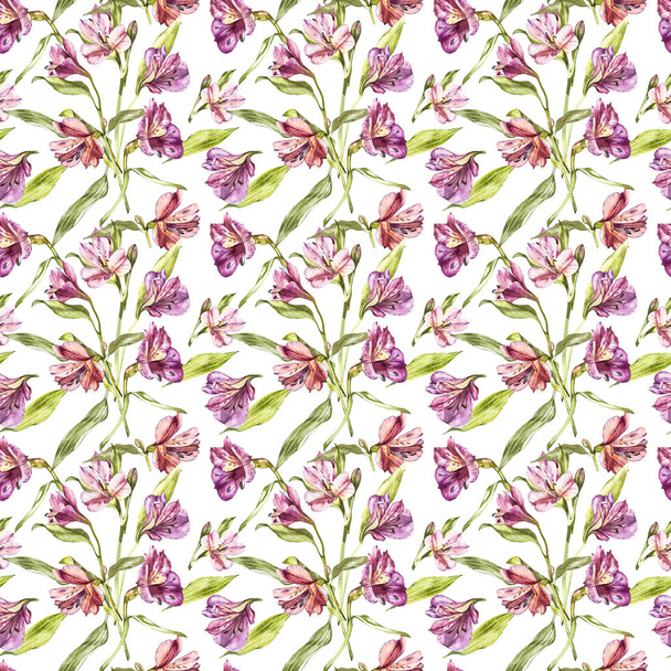 Watercolor illustrations of lily flowers. Seamless pattern. - Fotografie, Obrázek