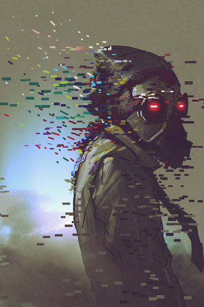 der Mann Cyborg in einer futuristischen Maske - Foto, Bild