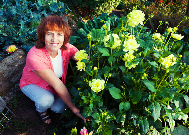 Woman in the garden cares for flowers - Photo, image