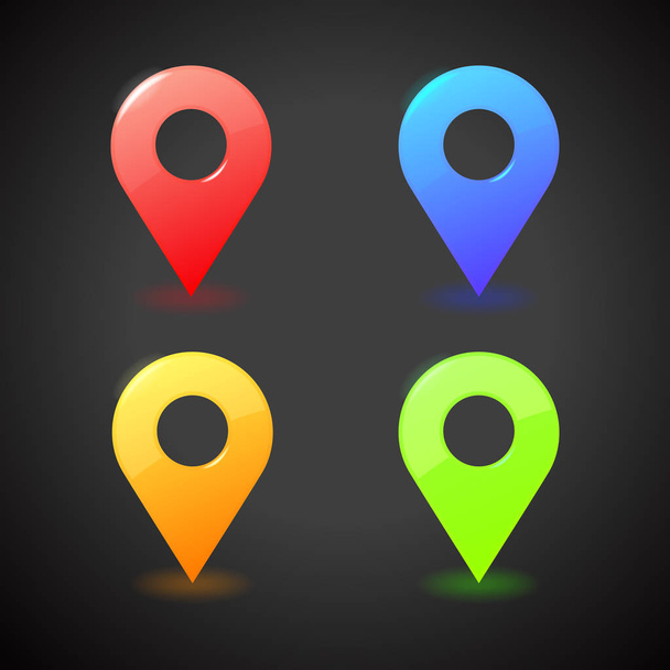 Vector colorful map markers. 3D illustration on black background. - Vector, Image