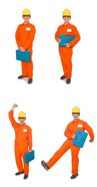 Man in orange coveralls isolated on white - Photo, Image