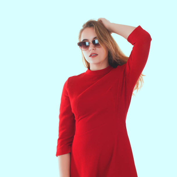 Young pretty woman, sunglasses, white background - Fotografie, Obrázek