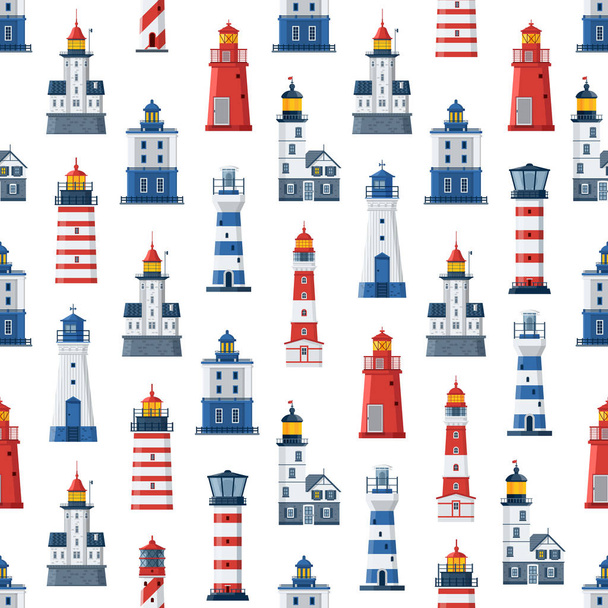 Flat Lighthouses and Sea Guide Lights - Wektor, obraz