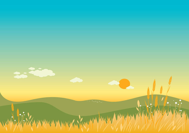 Літо Фон з квітами, пшеницею і травою
 - Вектор, зображення