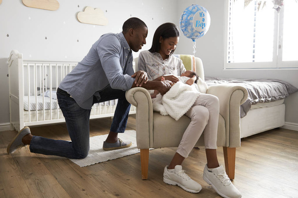 Parents With Newborn Baby In Nursery - Photo, Image