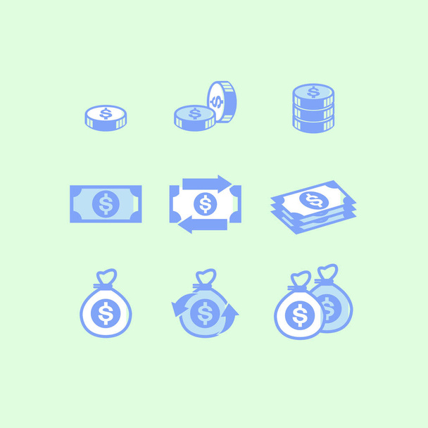 Prosty zestaw pieniędzy związanych z ikon wektorowych dla projektu. niebieski - Wektor, obraz