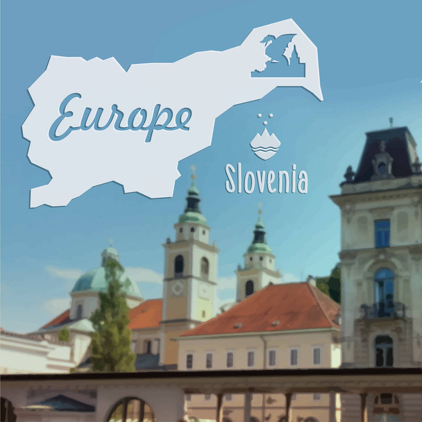 Beautiful summer vector postcard Ljubljana capital city of Slovenia - Vector, Image
