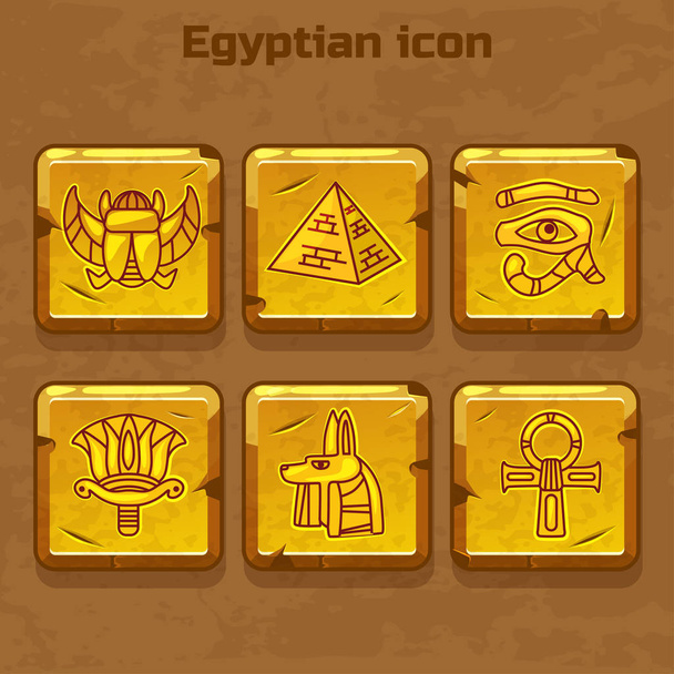 Set of vector design golden egypt travel icons culture ancient elements - Vector, Image