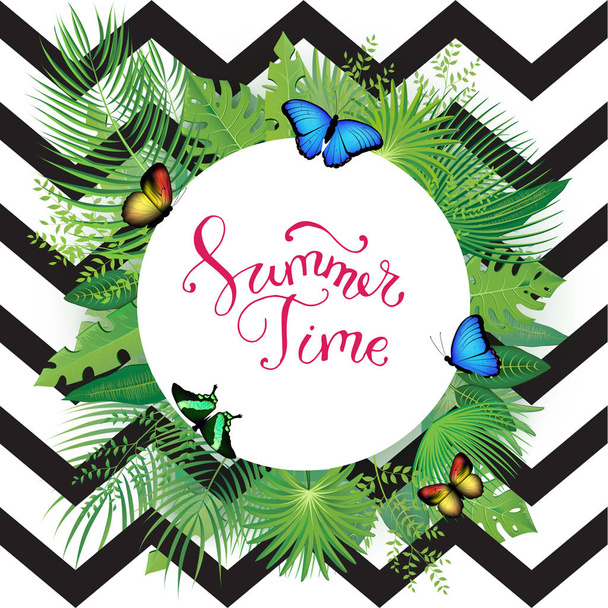 Tropical Leaves and brush lettering - Vector, Imagen