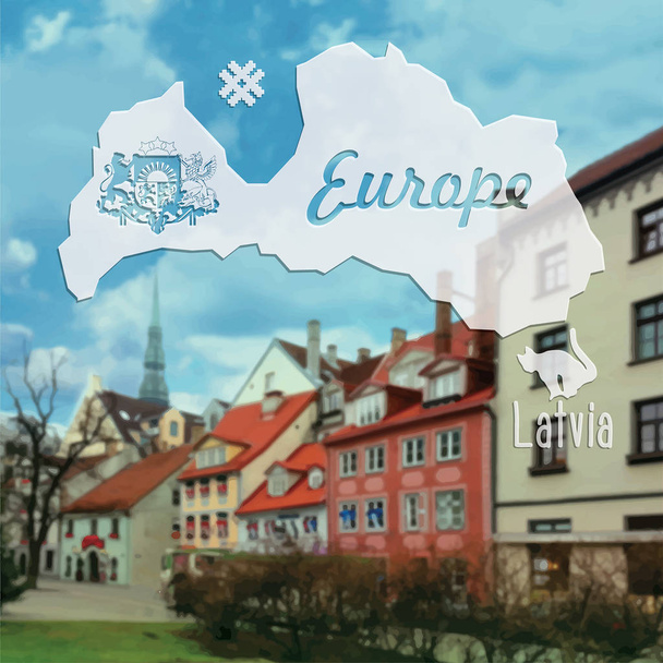 Hermosa postal vectorial de verano Letonia, ciudad de Riga
 - Vector, Imagen
