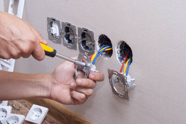 installation of electrical sockets - Photo, Image