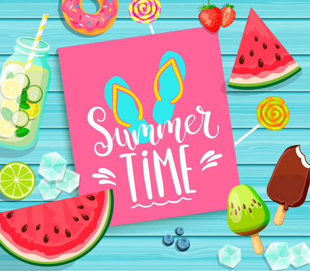 Summer time lettering on blue  - Vector, afbeelding