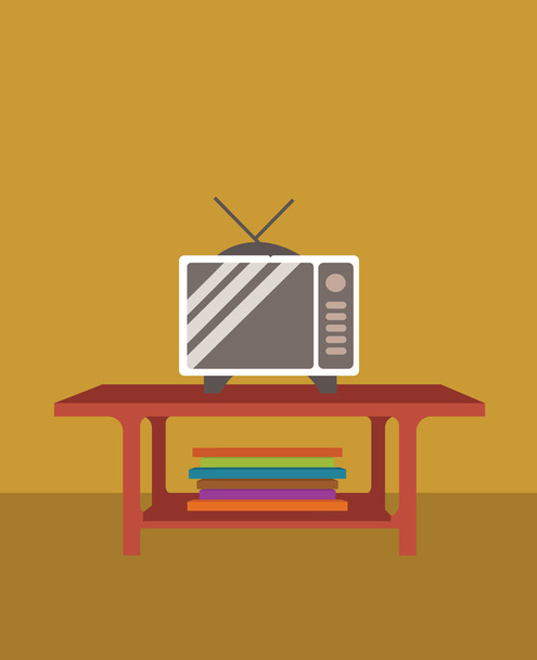Retro tv with antennas on table - Vector, Image