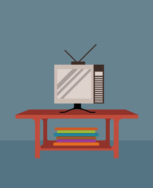 Retro tv s anténami na stole - Vektor, obrázek