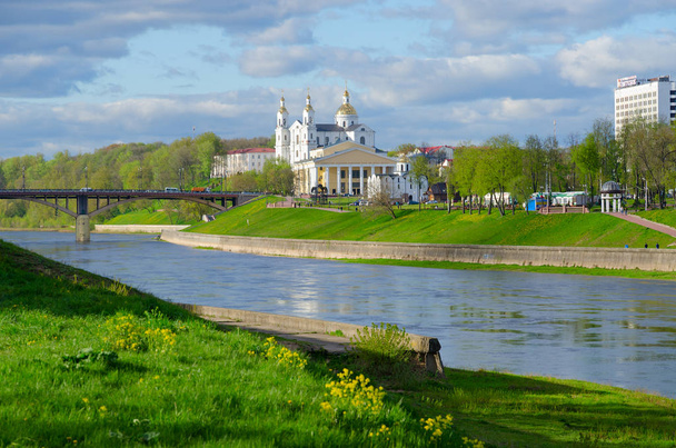 View of embankment of river Zapadnaya Dvina, Vitebsk, Belarus  - Fotó, kép