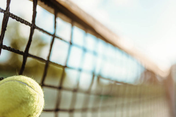 Tennisball und Tennisnetz - Foto, Bild