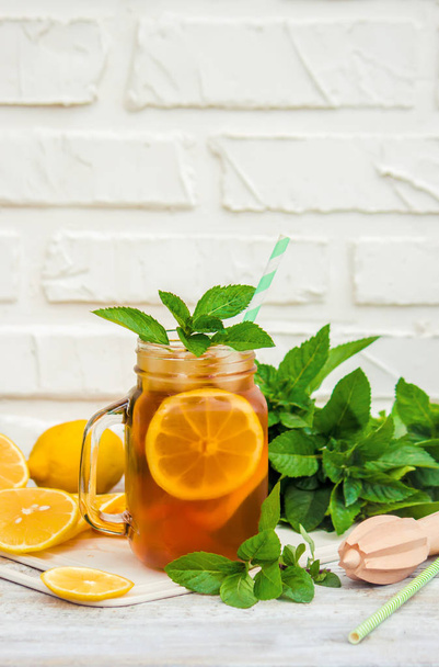 iced tea, lemon and mint. Selective focus.  - Photo, Image
