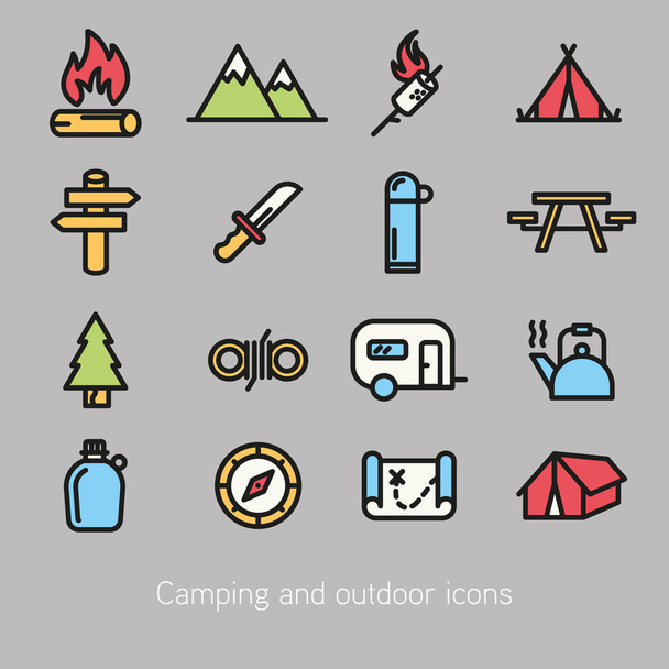 Campeggio e icona esterna vettore colorato
 - Vettoriali, immagini