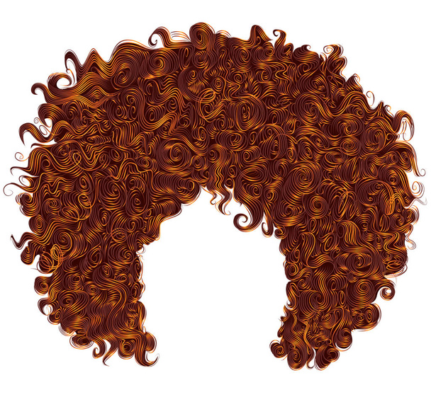 trendi göndör gyömbér vörös haj. valósághű 3D-s. gömb alakú frizura . - Vektor, kép