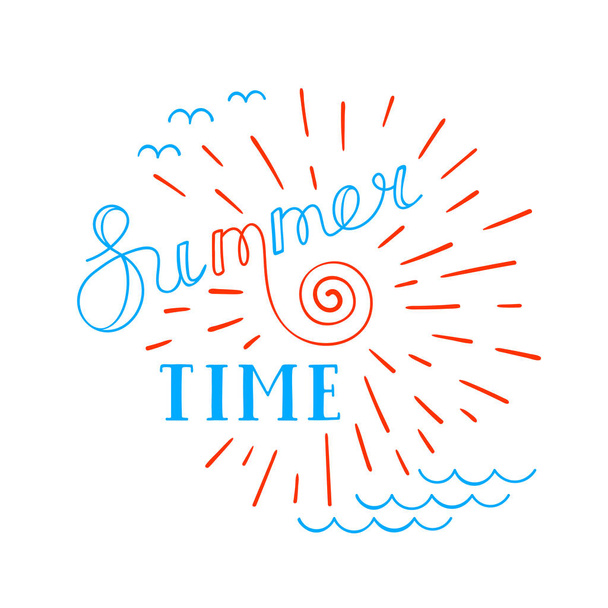 Summer time lettering logo. Hand drawn typographic design. - Vector, Image