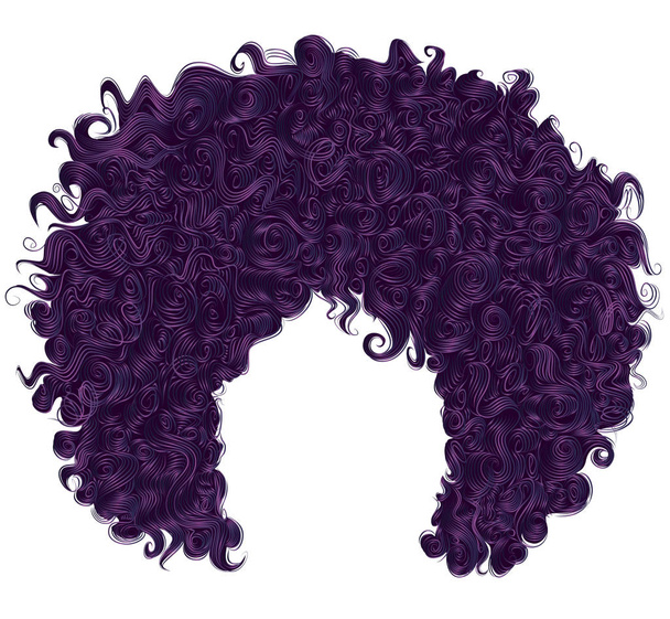 トレンディな巻き毛の紫色の髪。リアルな 3 d。球状の髪型. - ベクター画像