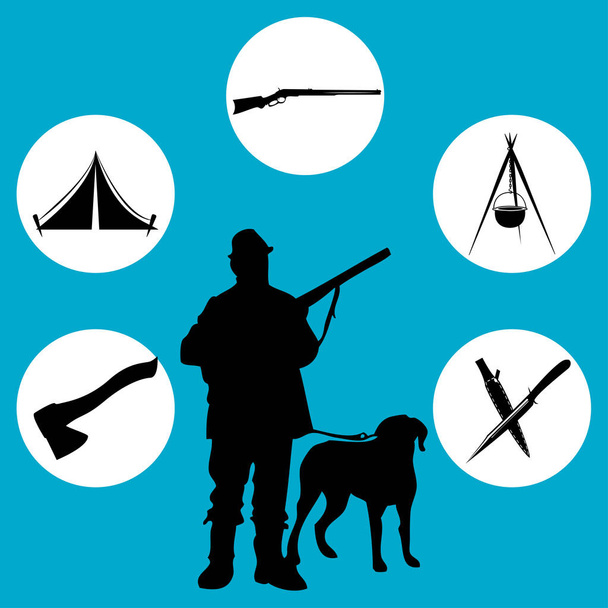Duck Hunter-Isolated shadowed silhouette of outdoor hunting sport. - Vector, Image