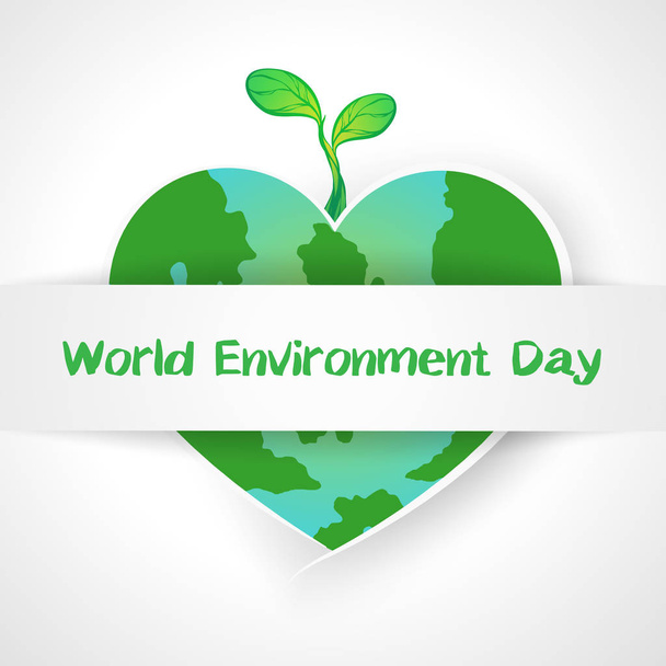 World Environment Day. Concept love the world. sapling on map heart green.   with copy space. on background white gray. vector illustration - Вектор,изображение