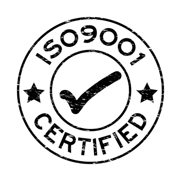 Grunge nero ISO9001 certificato timbro guarnizione di gomma rotonda su bianco
  - Vettoriali, immagini
