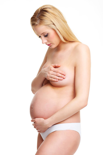  έγκυος γυναίκα δείχνει την κοιλιά  - Φωτογραφία, εικόνα
