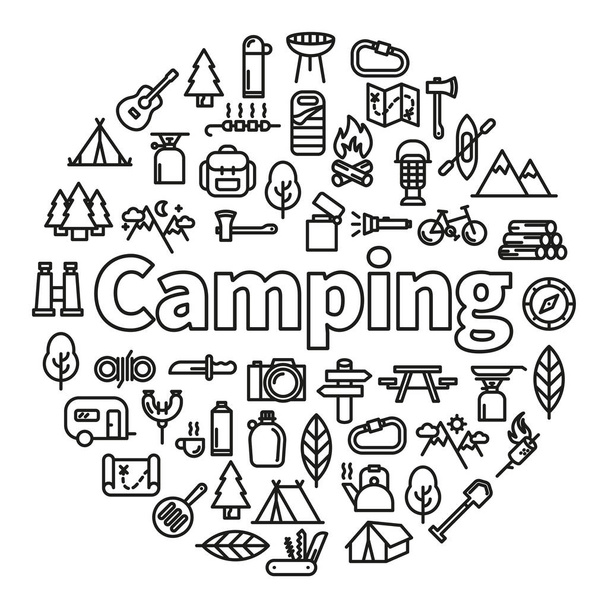 Palabra de camping con iconos
 - Vector, imagen