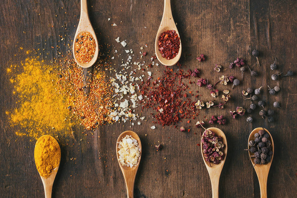 Various asian spices in spoons - Photo, image