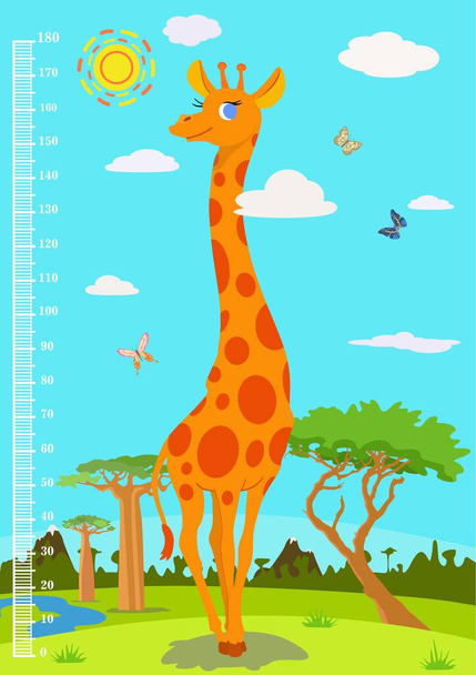 Échelle avec une girafe pour mesurer la croissance des enfants. Vecteur
 - Vecteur, image