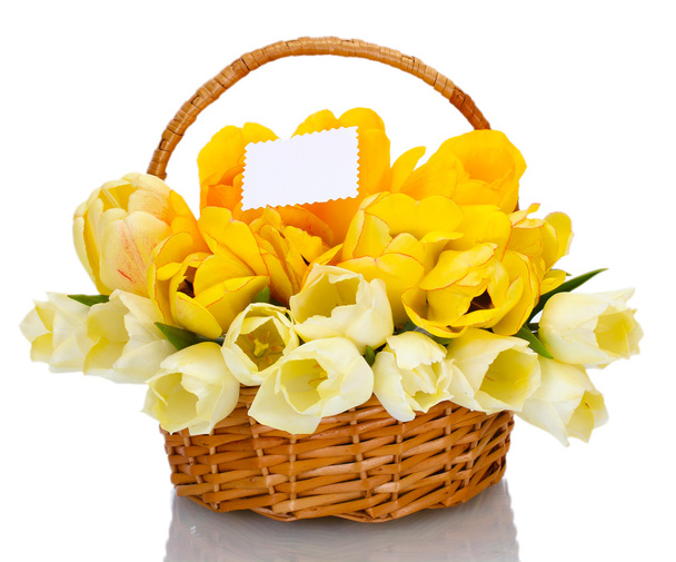 beautiful tulips in basket isolated on white - Foto, Bild