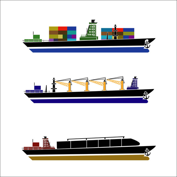 Флагманский четырехцветный декоративный элемент контейнеровоза "Современный глобальный элемент дизайна грузовых перевозок". Идеально подходит для поставок и международной торговли инфографики и веб-статей
 - Вектор,изображение